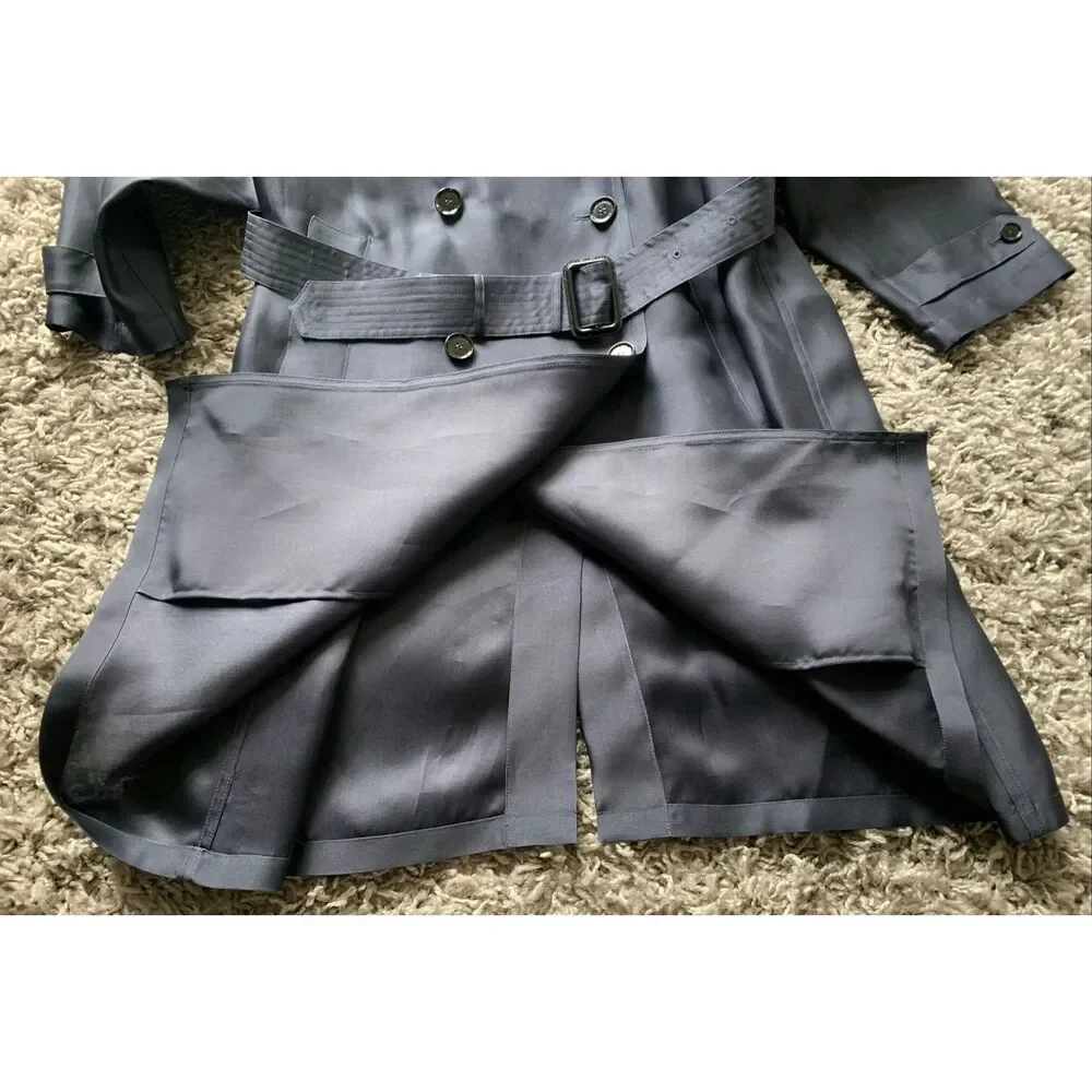NEW NWT BURBERRY SILK Midnight Blue Trench Coat Jacket sz US 10 $3350 - Picture 13 of 14